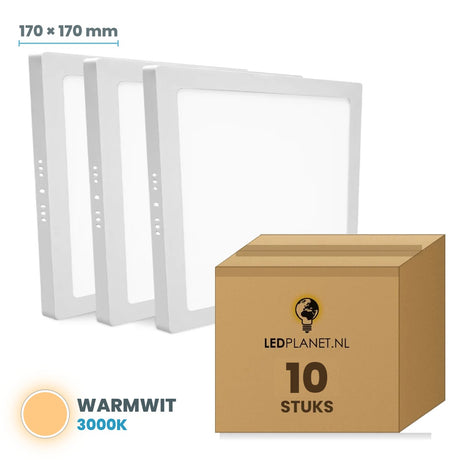 Set van 10 stuks LED Opbouwpaneel vierkant 170×170mm 12W - Warmwit 3000K - in LEDPLANET doos