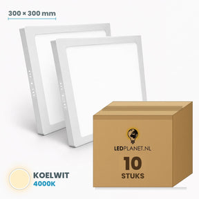 Set van 10 stuks LED Opbouwpaneel vierkant 300×300mm 24W - Koelwit 4000K - in LEDPLANET doos