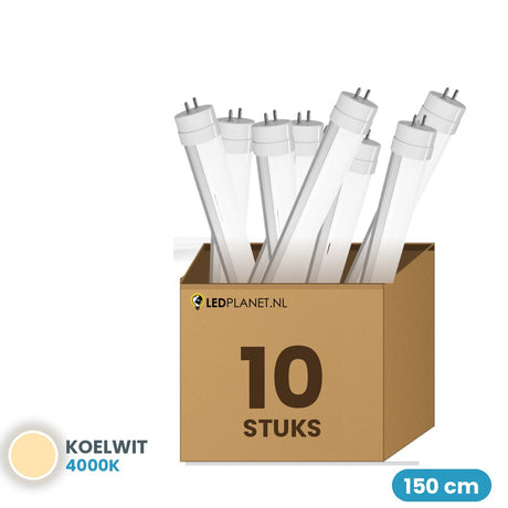 10 stuks LED TL buis T8 150cm 25W 4.250 lm 170 lm/W Koelwit 4000K