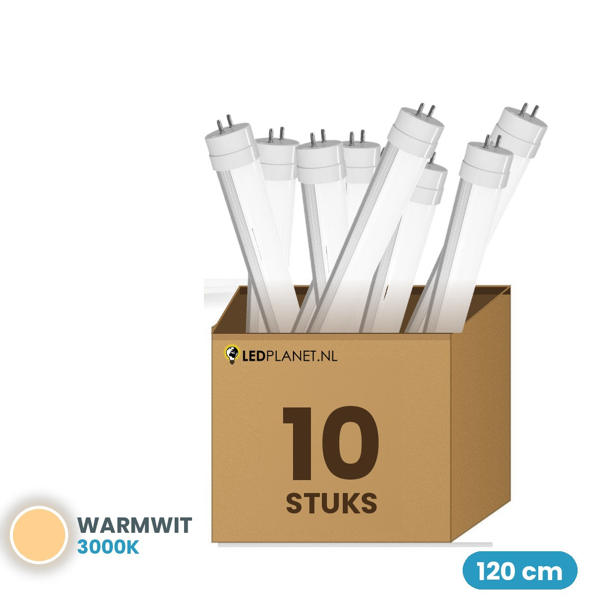 10 stuks LED TL buis T8 120cm 18W 2.880 lm 160 lm/W Warmwit 3000K
