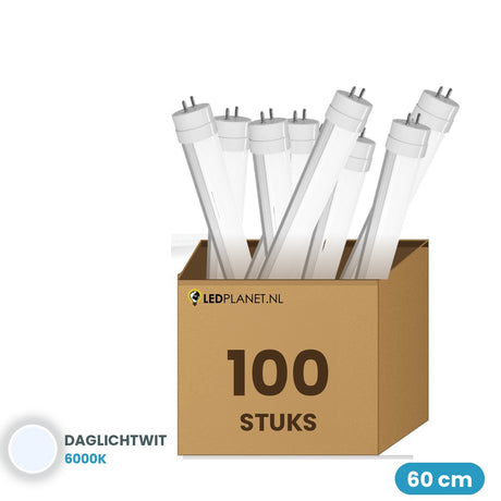 100 stuks LED TL buis T8 60cm 9W 1.260 lm Daglichtwit 6000K