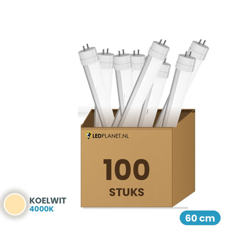 100 stuks LED TL buis T8 60cm 9W 1.080 lm Koelwit 4000K