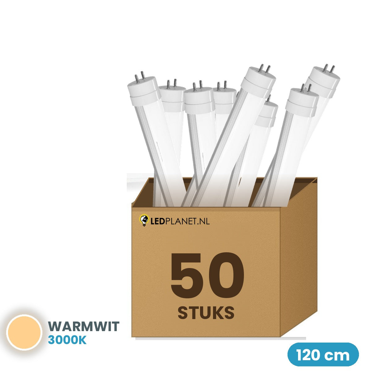 50 stuks LED TL buis T8 120cm 18W 1.980 lm Warmwit 3000K