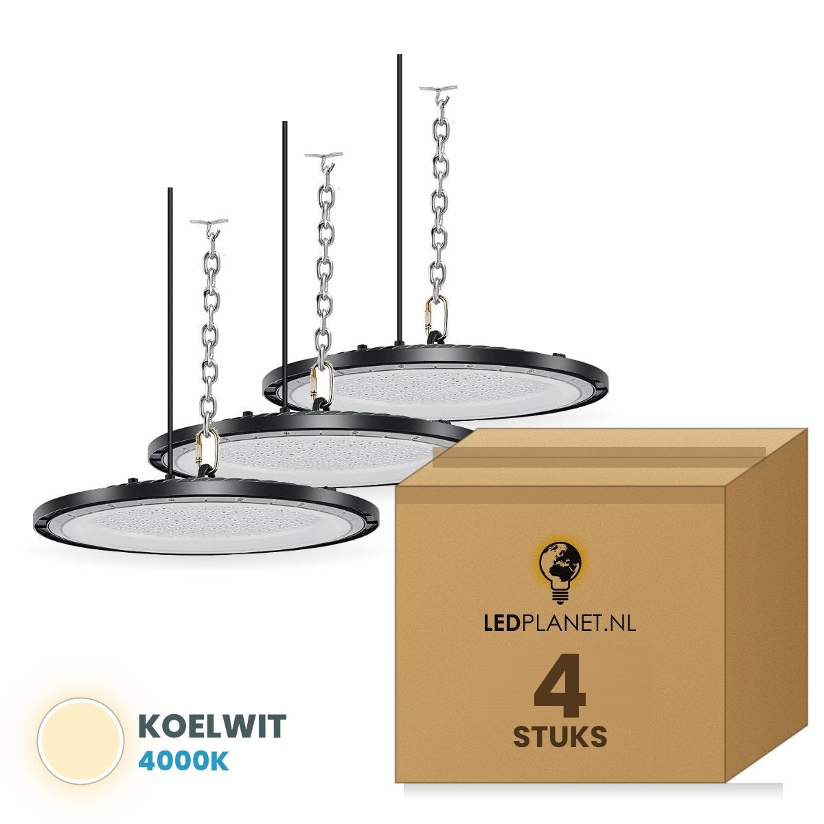 4 stuks UFO LED High Bay lamp 200W koelwit 4000K in doos