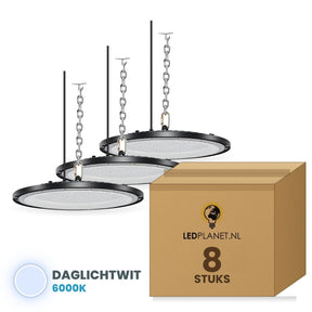 8 stuks UFO LED High Bay lamp 100W daglichtwit 6000K in doos