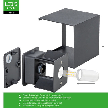 Lumo Cube anthracite - Applique murale sans source lumineuse - 1x G9 non inclus - IP65