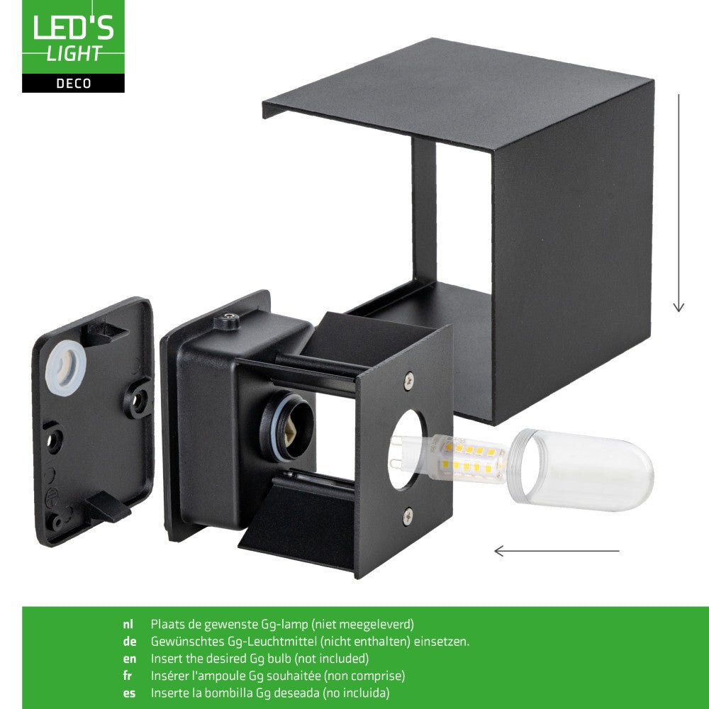 Applique LED Lumo Cube avec douille G9 - étanche IP65 - noire - source lumineuse non incluse
