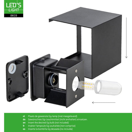 LED wandlamp Lumo Cube G9 fitting - IP65 waterdicht - zwart - excl. lichtbron