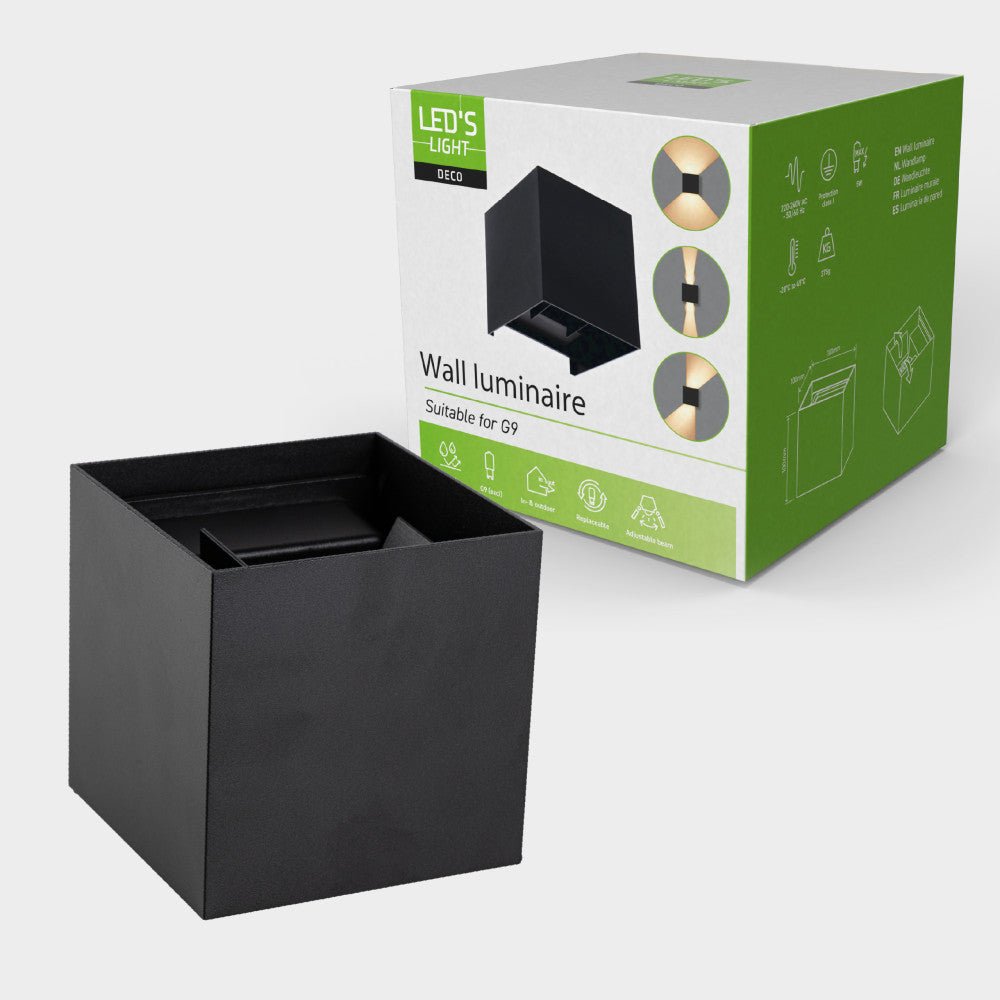 Applique LED Lumo Cube avec douille G9 - étanche IP65 - noire - source lumineuse non incluse
