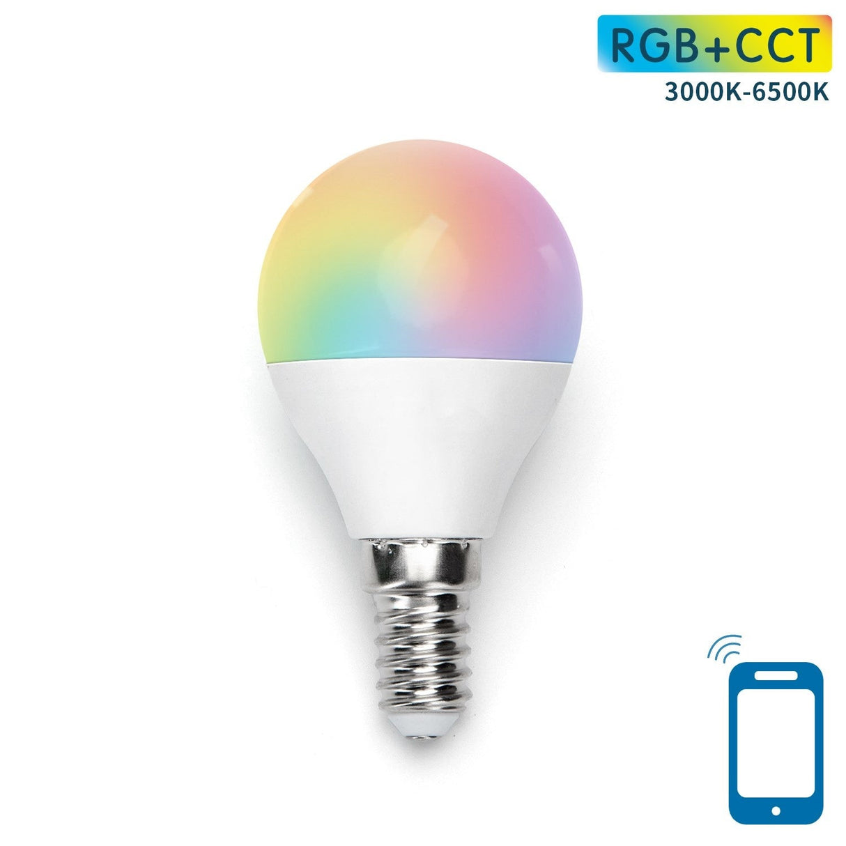 E14 slimme LED lamp wifi met RGB en CCT mogelijkheden voor sfeerverlichting en gebruik via smartphone