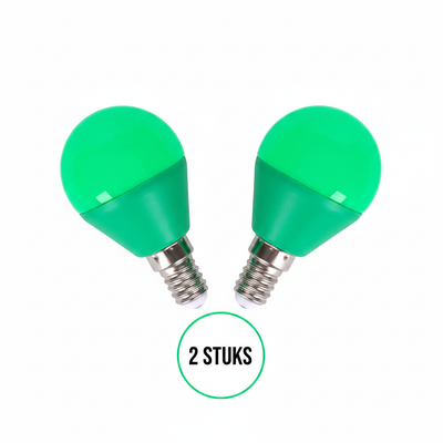 Gekleurde lamp E14 groen, kogellamp kleine fitting, LED 4W, 280 lm, 2 stuks