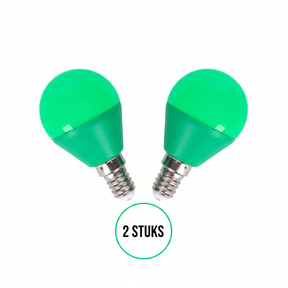 Gekleurde lamp E14 groen, kogellamp kleine fitting, LED 4W, 280 lm, 2 stuks