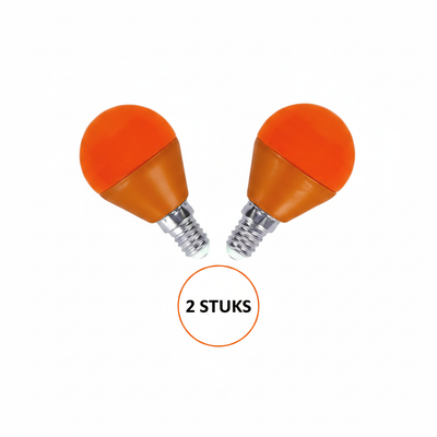 Gekleurde lamp E14 oranje, kogellamp kleine fitting, LED 4W, 280 lm, 2 stuks