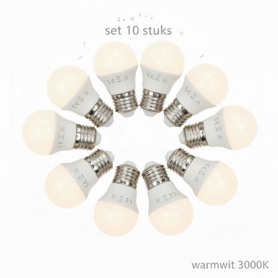 LED Kogellamp E27, Warmwit 3000K, 6W=42W halogeenlicht, 510 lm, 230V, 10 stuks