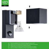 Applique murale LED avec capteur GU10 - Aluminium noir - IP44 - Capteur de mouvement - Éclairage vers le bas