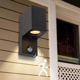 Applique murale LED avec capteur GU10 - Aluminium noir - IP44 - Capteur de mouvement - Éclairage vers le bas