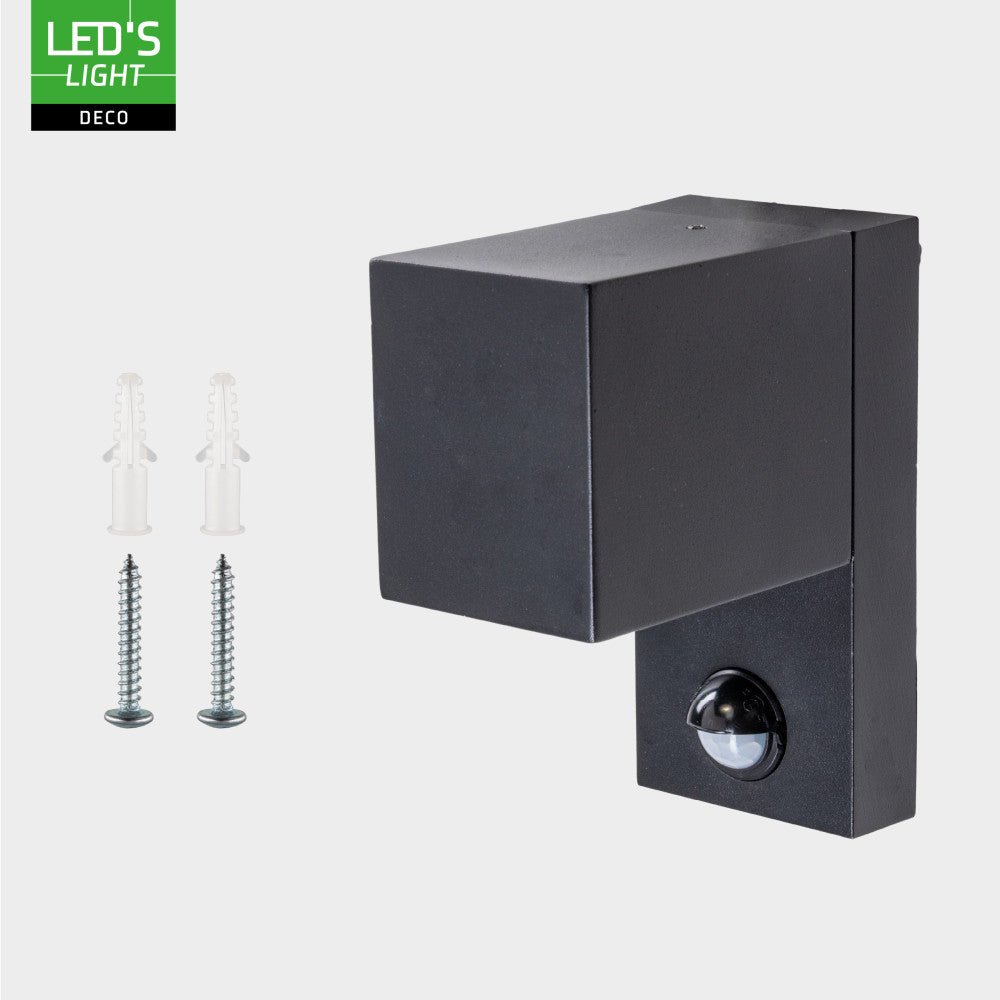 Applique murale LED avec capteur GU10 - Aluminium noir - IP44 - Capteur de mouvement - Éclairage vers le bas
