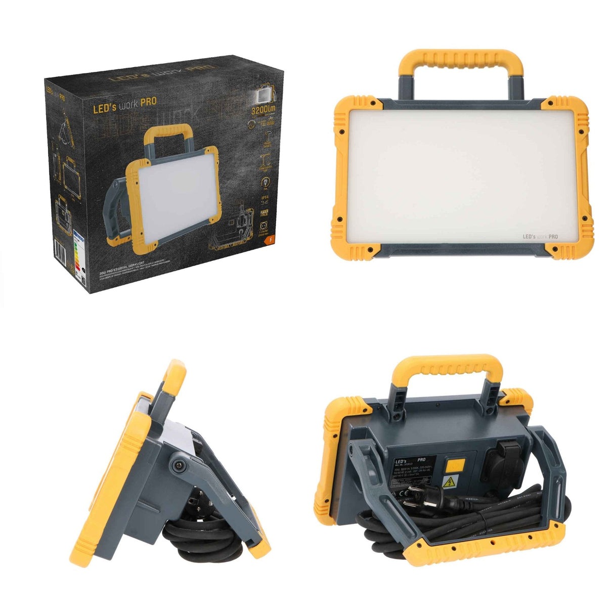 Projecteur de travail LED 3200 lumens - 30W - Blanc froid 5000K - Prise électrique - IP54 - IK08 - Câble de 5m
