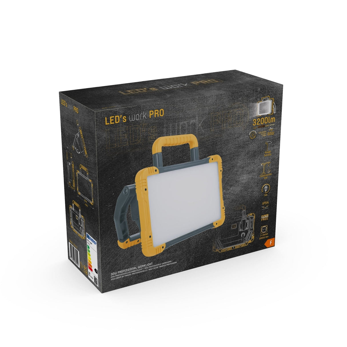 Projecteur de travail LED 3200 lumens - 30W - Blanc froid 5000K - Prise électrique - IP54 - IK08 - Câble de 5m