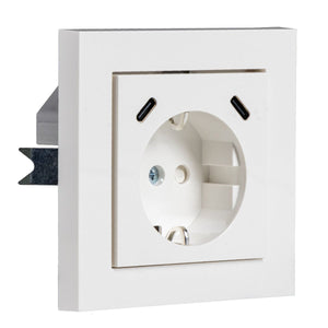 USB-C Wandcontactdoos Inbouw - 2 USB-C Poorten - 25W Snellader - 16A Stopcontact - Wit