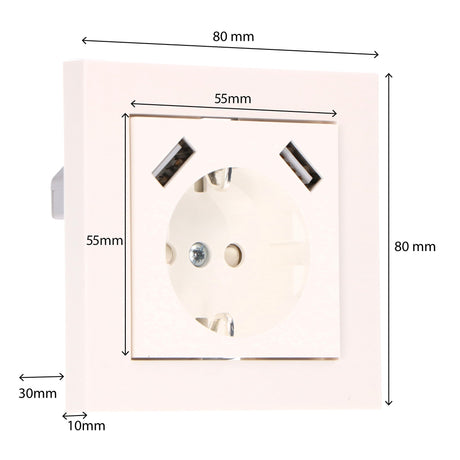 ProCharge Wandcontactdoos met 2 USB snelladers - Universeel - Wit - RAL9010