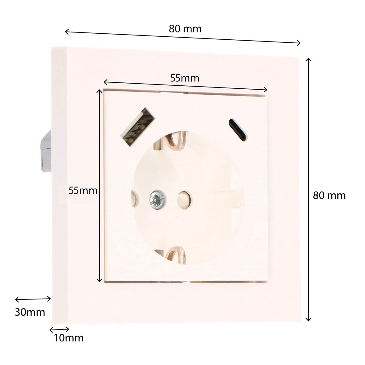 Prise murale avec chargeur rapide USB-C et USB-A - 3680 W - universelle 55 x 55 mm - Blanche