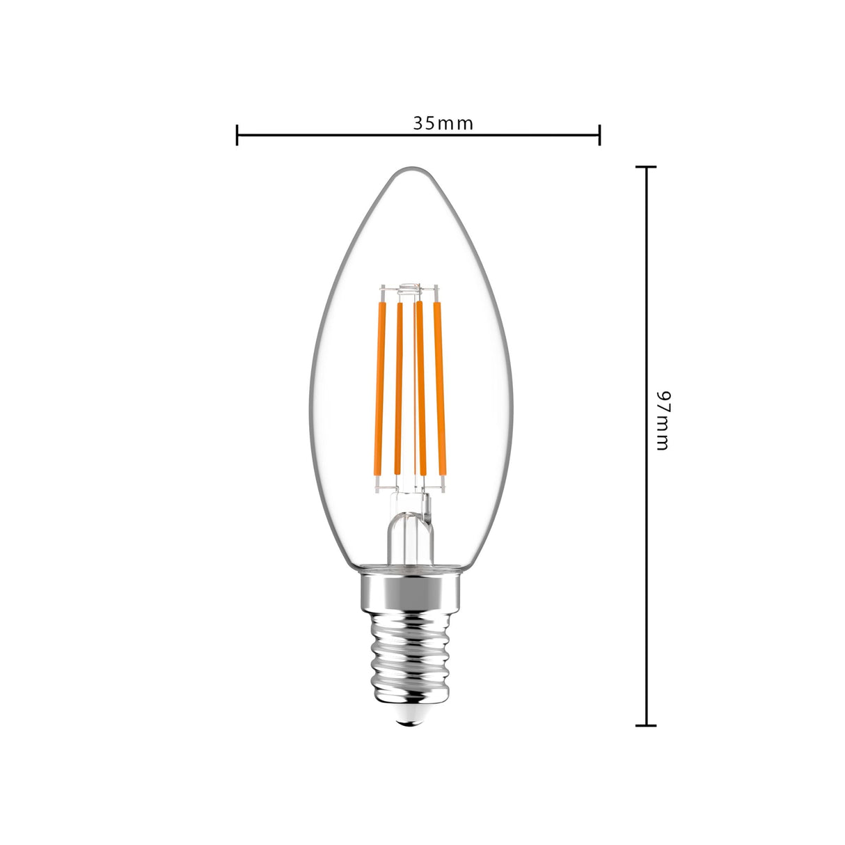 LED Filament Kaarslamp E14 Dimbaar 470 Lumen - 4.5W - Warmwit 2700K - Helder Glas