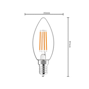 LED Filament Kaarslamp E14 Dimbaar 470 Lumen - 4.5W - Warmwit 2700K - Helder Glas