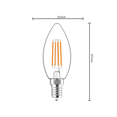 LED Filament Kaarslamp E14 Dimbaar 470 Lumen - 4.5W - Warmwit 2700K - Helder Glas