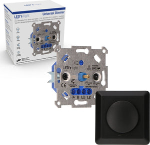 LED Dimmer Universeel Zwart - 3-250W - Fase Aansnijding en Afsnijding - Compleet met Afdekraam