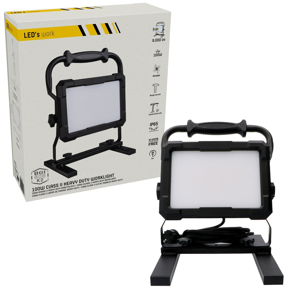 Professionele LED bouwlamp 100W – Rough Service Tested – 5 meter snoer – 9000 lumen – IP65