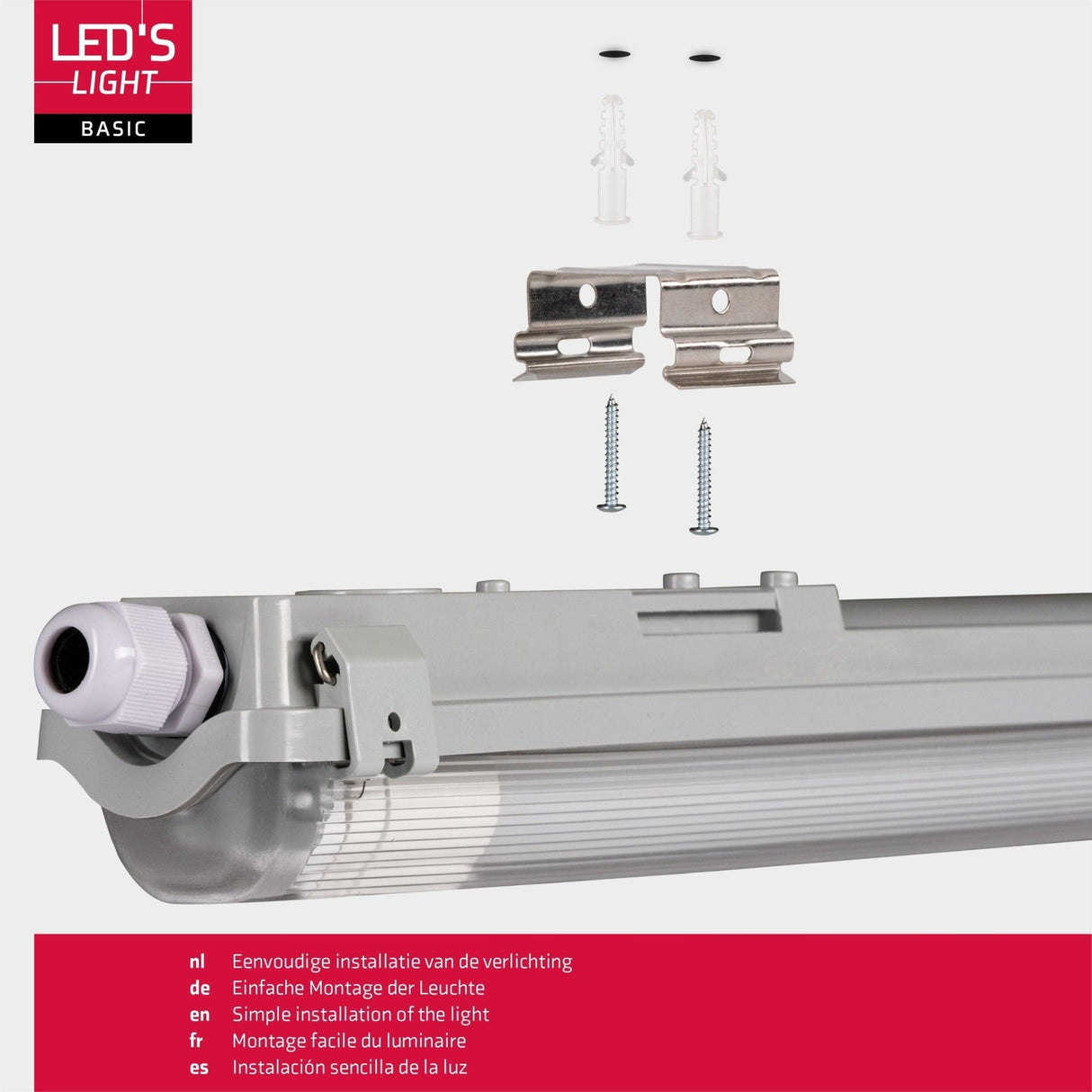 Luminaires LED type tube Proventa avec lampes de 120 cm - Lumière blanc froid 6500 K - Étanches - Kit complet - 4 pièces