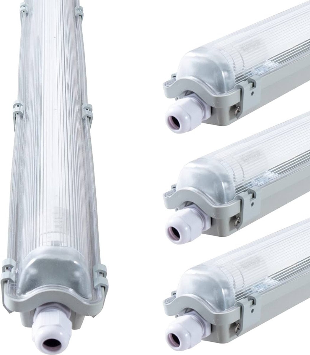 Luminaires LED type tube Proventa avec lampes de 120 cm - Lumière blanc froid 6500 K - Étanches - Kit complet - 4 pièces