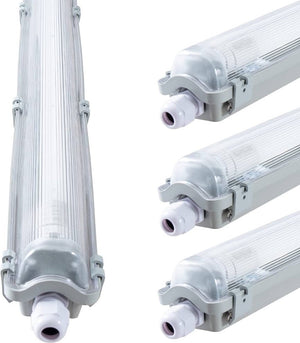 Luminaires LED type tube Proventa avec lampes de 120 cm - Lumière blanc froid 6500 K - Étanches - Kit complet - 4 pièces