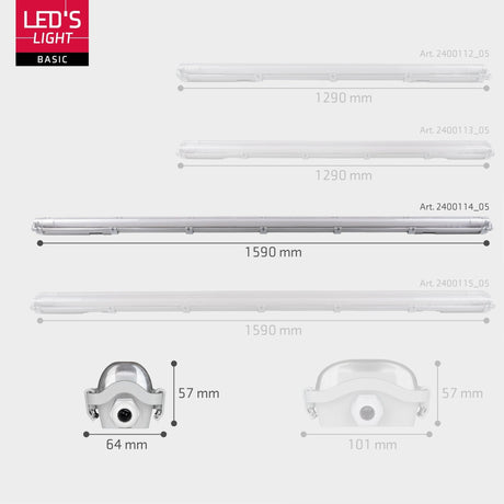 Luminaire LED pour tube fluorescent 2880 lumen - 24W - Blanc lumière du jour - IP65 étanche - 150cm - tube LED inclus