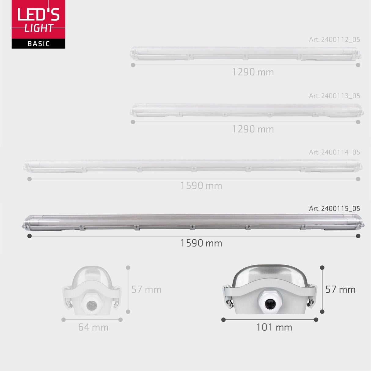 LED Vochtbestendig armatuur 5760 Lumen - 48W - Daglichtwit 6500K - 150cm - IP65 - 8 stuks