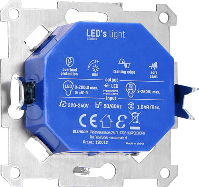 LED Dimmer Universeel Zwart - 3-225W - Fase Afsnijding - Compleet met Afdekraam