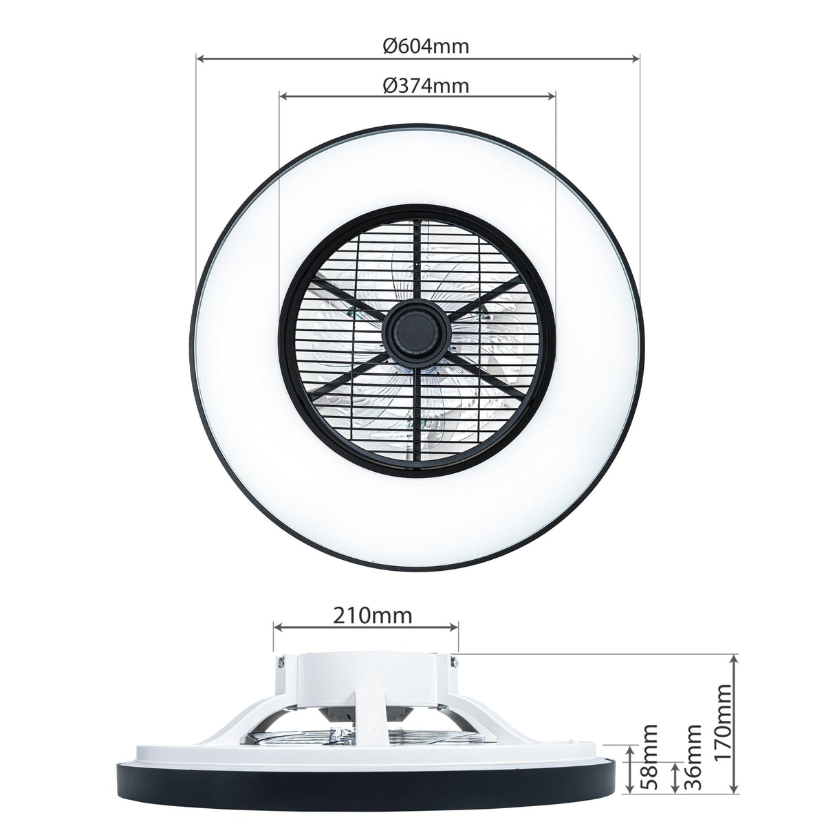 LED plafondventilator premium 4300 lumen - 37W - instelbaar 2000K-4000K - afstandsbediening - Lumileds - 60cm - zwart/wit