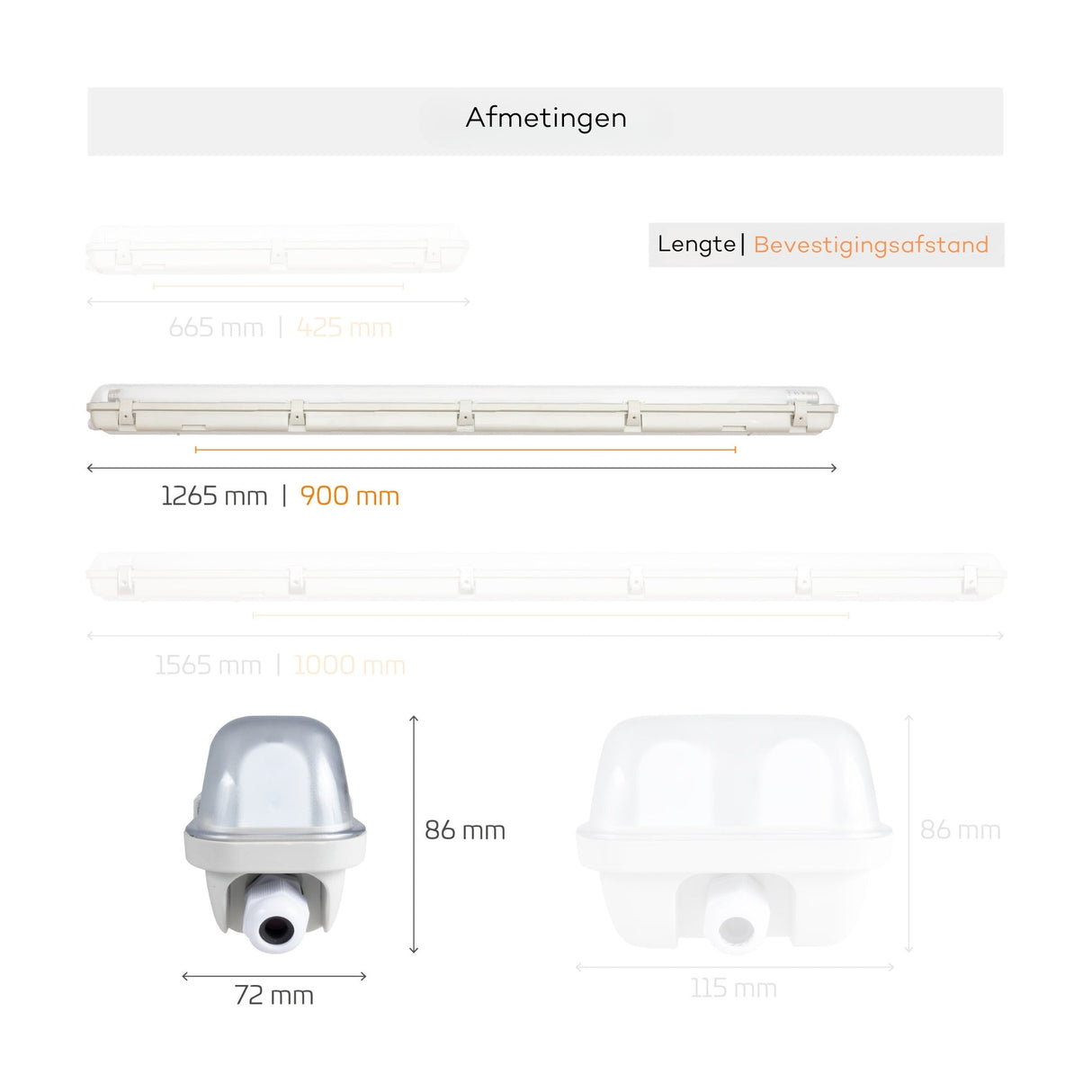 LED TL Armatuur 120cm 2160 lumen - 18W - Daglichtwit 6500K - IP65 Waterdicht - 120lm/W