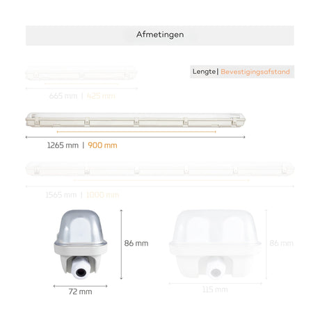 LED TL Armatuur 120cm 2160 lumen - 18W - Daglichtwit 6500K - IP65 Waterdicht - 120lm/W