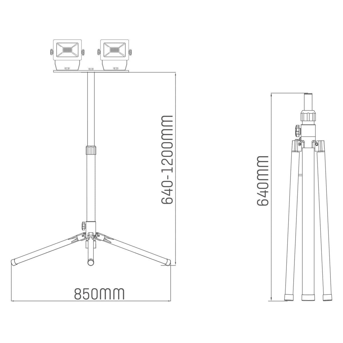 LED's Work Bouwlamp met DUO Statief 4250 - IP54 waterdicht - In hoogte verstelbaar tot 1,20 meter