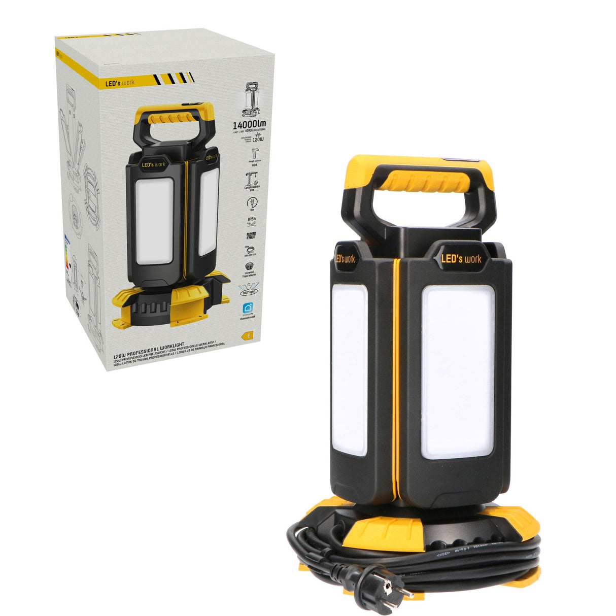 LED Werklamp 14000 lumen - 120W - Koelwit 4000K - 4 Lichtpunten - Dimbaar - IP54