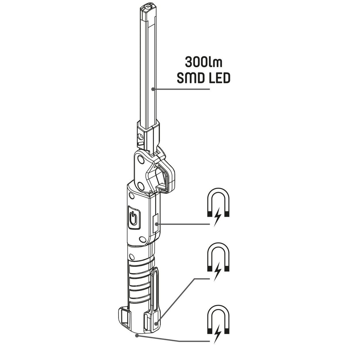 Lampe d'inspection rechargeable LED's Work 300 - Lampe d'inspection - Rabattable et sans fil - Avec aimant et crochet