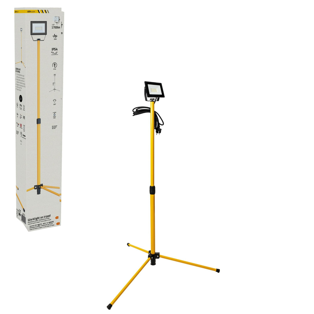 LED Bouwlamp op Statief - 1700 Lumen - 20W - Koelwit 4000K - Verstelbaar tot 120cm - IP54 IK06