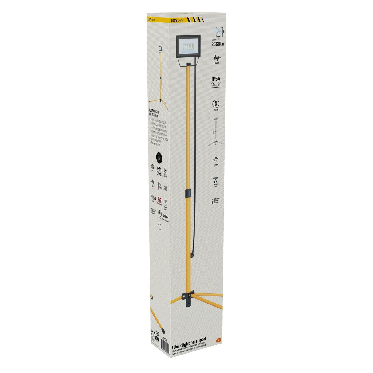 LED Werklamp op Statief 2550 lumen - 30W - Koelwit 4000K - Verstelbaar tot 120cm - IP54