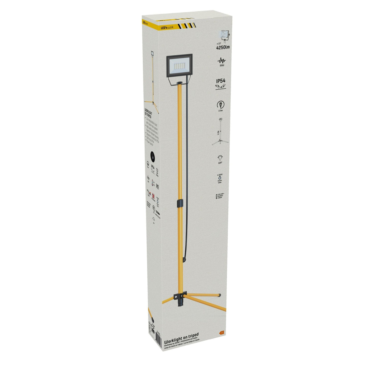LED Werklamp Statief 4250 lumen - 50W - Koelwit 4000K - IP54 - Verstelbaar 120cm