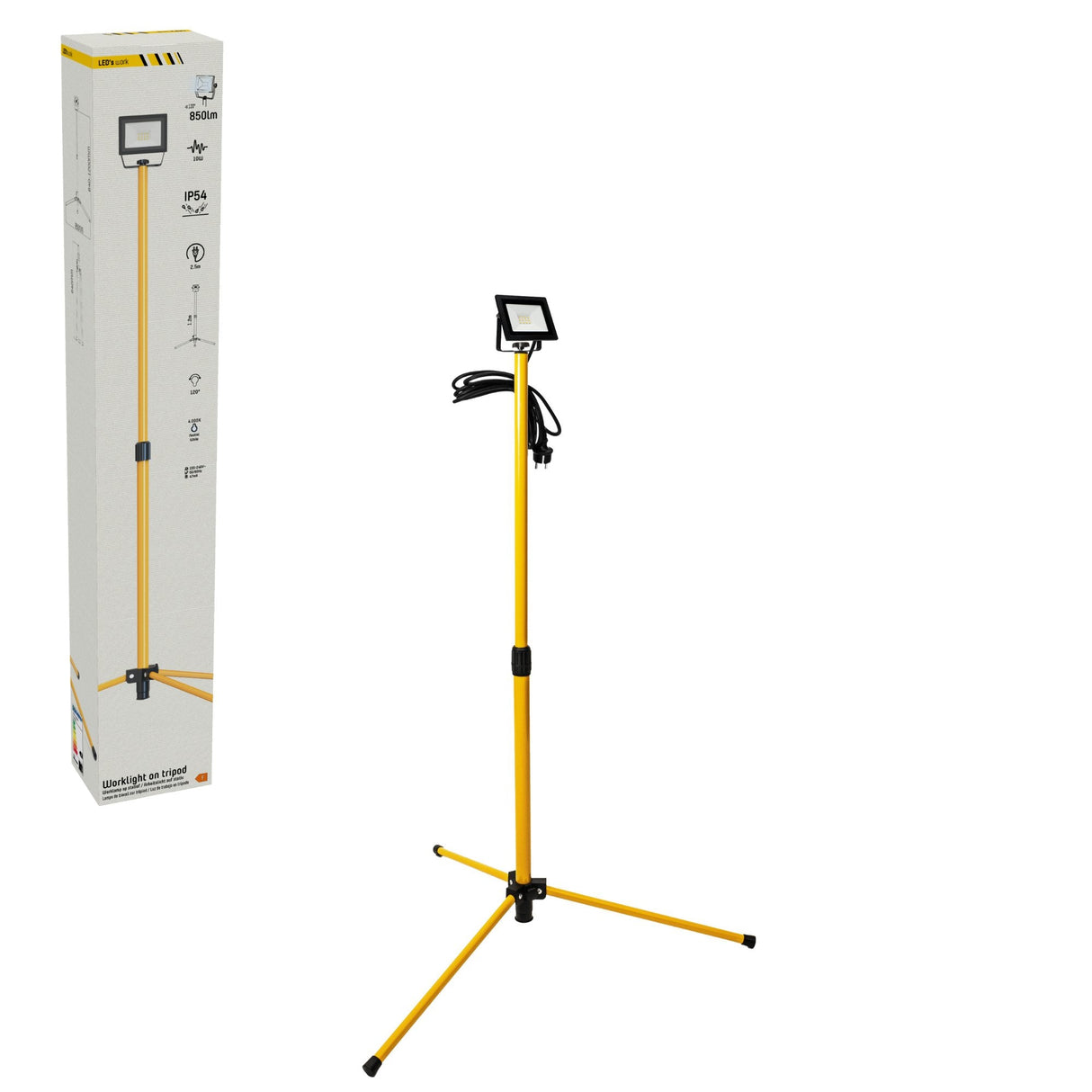 LED Werklamp Statief - 850 Lumen - 10W - Koelwit 4000K - IP54 - Verstelbaar tot 120cm