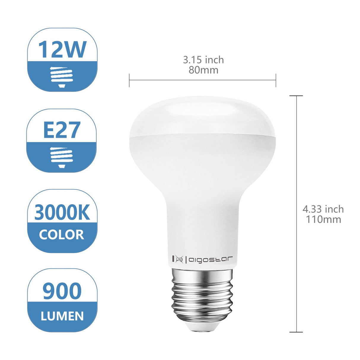 Reflectorlamp E27 | R80 spiegellamp | LED 12W=66W gloeilamp - 900 Lumen | warmwit 3000K - LEDPLANET.NL