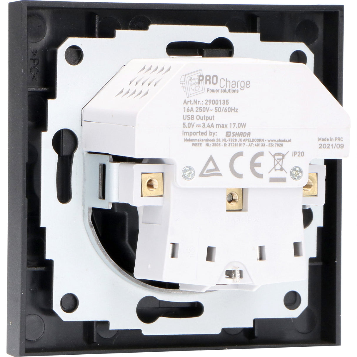 Plaque d’insertion Reflex pour prise murale avec 2 ports USB - noire