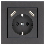 Plaque d’insertion Reflex pour prise murale avec 2 ports USB - noire